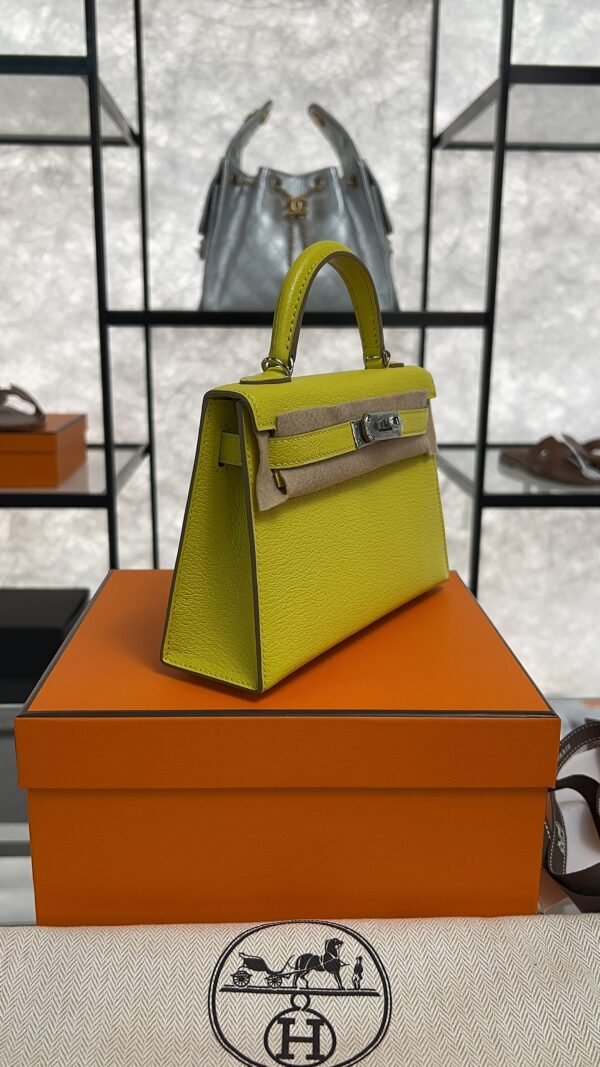 Hermès Mini Kelly 20 Jaune de Naples/Beton Chevre With Silver Hardware