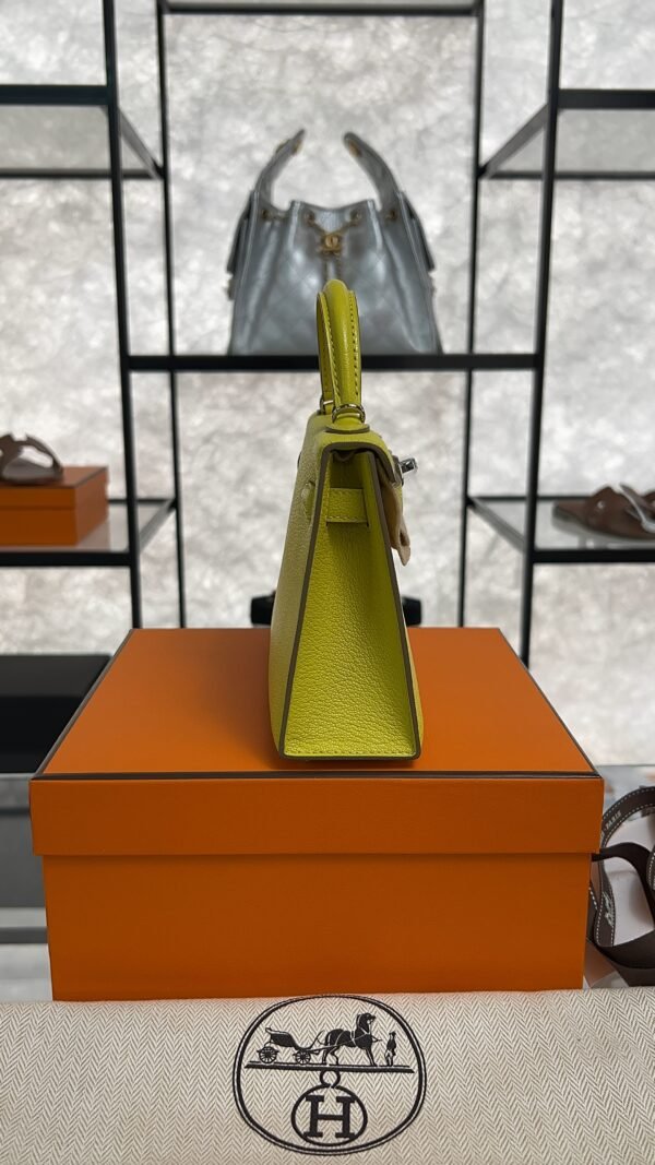 Hermès Mini Kelly 20 Jaune de Naples/Beton Chevre With Silver Hardware