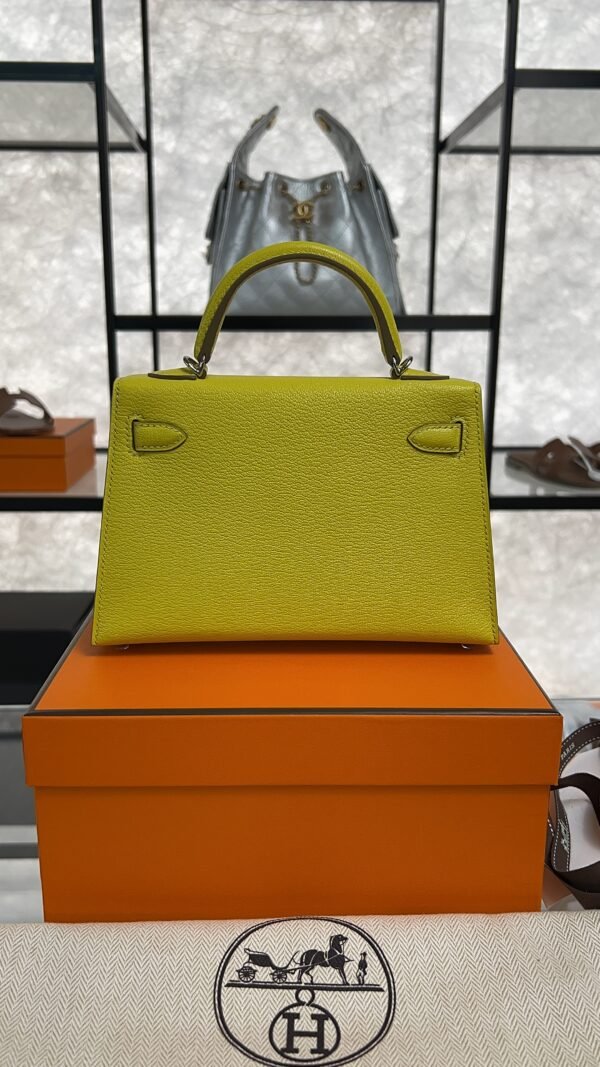 Hermès Mini Kelly 20 Jaune de Naples/Beton Chevre With Silver Hardware