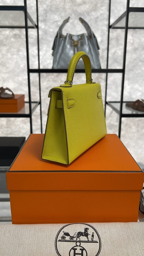Hermès Mini Kelly 20 Jaune de Naples/Beton Chevre With Silver Hardware
