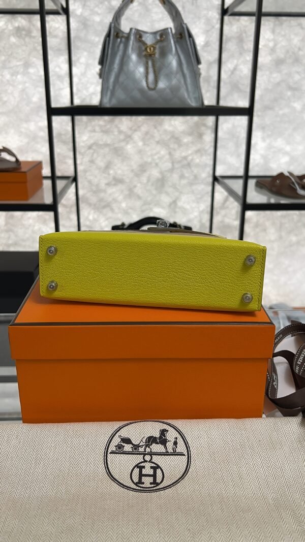 Hermès Mini Kelly 20 Jaune de Naples/Beton Chevre With Silver Hardware