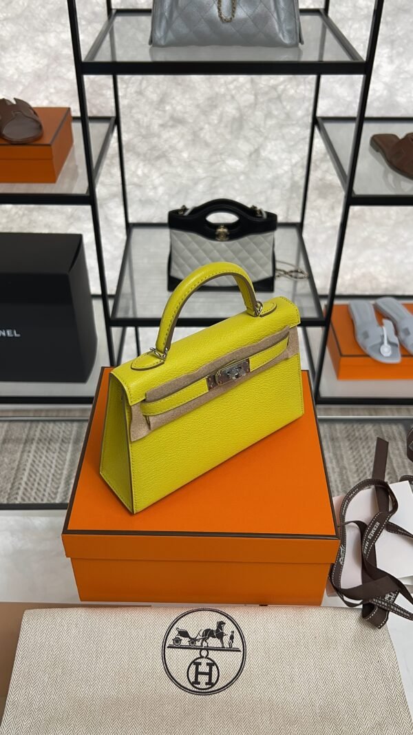 Hermès Mini Kelly 20 Jaune de Naples/Beton Chevre With Silver Hardware