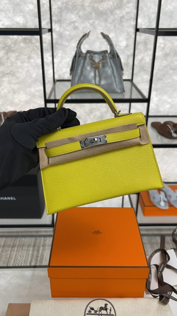 Hermès Mini Kelly 20 Jaune de Naples/Beton Chevre With Silver Hardware