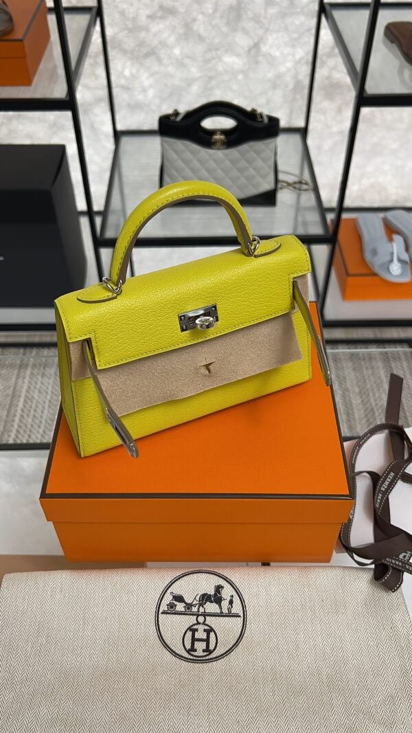 Hermès Mini Kelly 20 Jaune de Naples/Beton Chevre With Silver Hardware