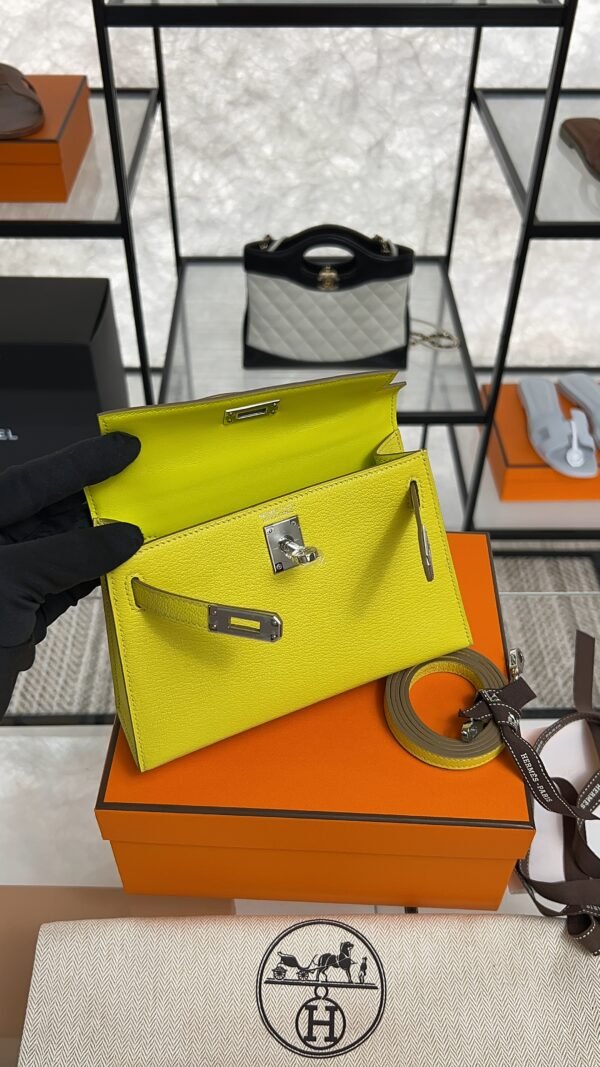 Hermès Mini Kelly 20 Jaune de Naples/Beton Chevre With Silver Hardware