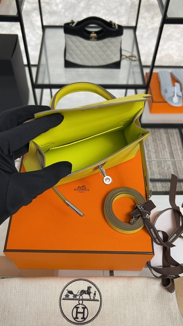 Hermès Mini Kelly 20 Jaune de Naples/Beton Chevre With Silver Hardware