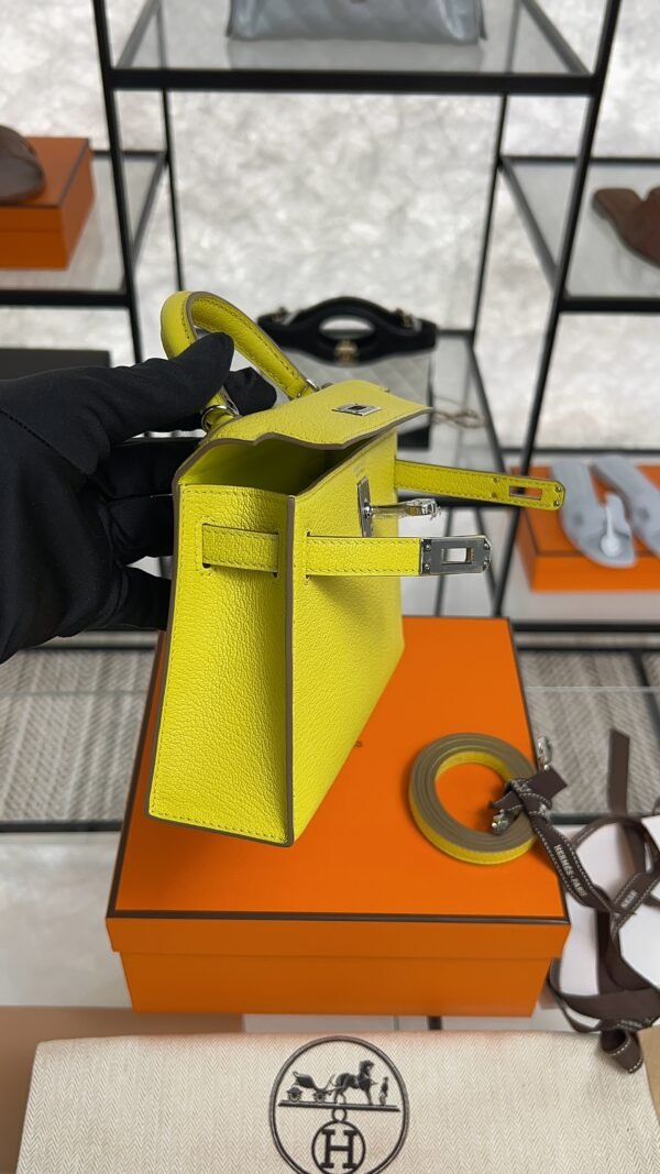 Hermès Mini Kelly 20 Jaune de Naples/Beton Chevre With Silver Hardware