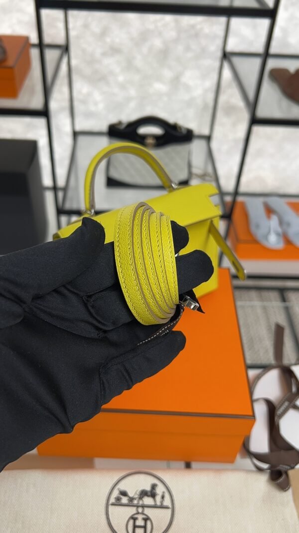 Hermès Mini Kelly 20 Jaune de Naples/Beton Chevre With Silver Hardware