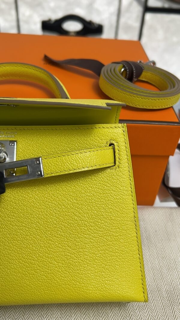 Hermès Mini Kelly 20 Jaune de Naples/Beton Chevre With Silver Hardware