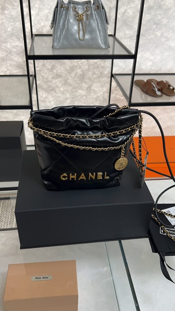 CHANEL 22 Mini Handbag Shiny Calfskin & Gold-Tone Metal Black