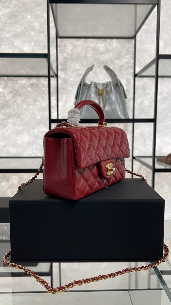 Chanel Lambskin Quilted Mini Top Handle Rectangular Flap Rose