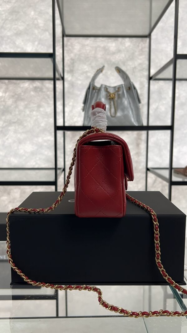 Chanel Lambskin Quilted Mini Top Handle Rectangular Flap Rose