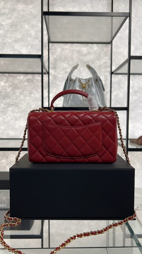 Chanel Lambskin Quilted Mini Top Handle Rectangular Flap Rose