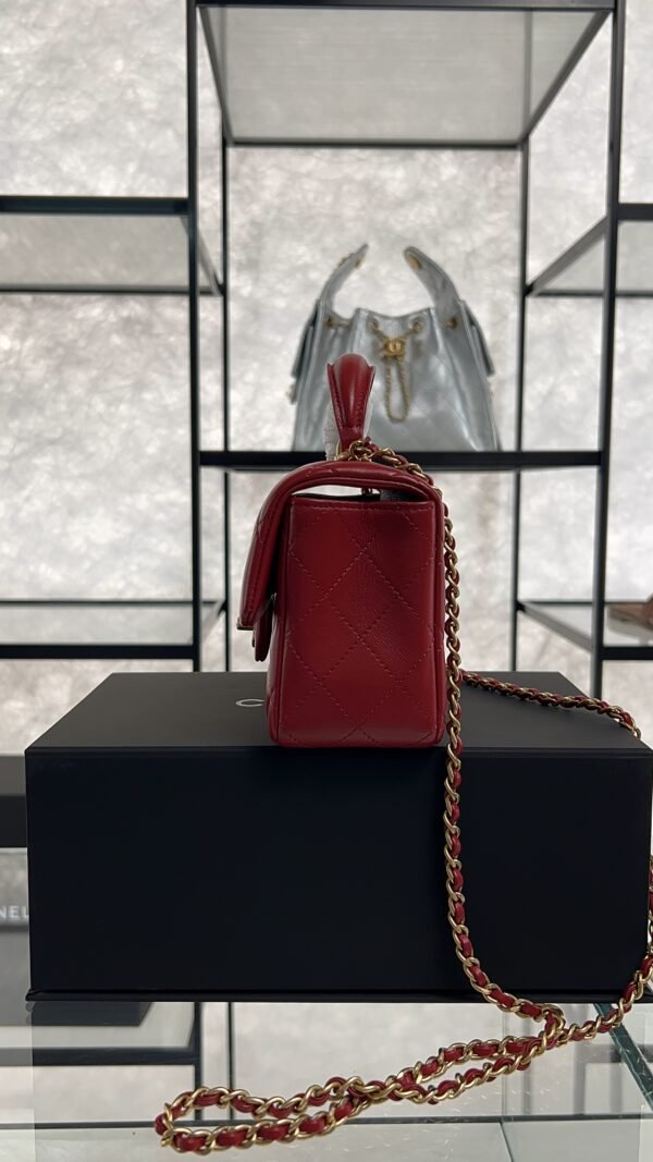 Chanel Lambskin Quilted Mini Top Handle Rectangular Flap Rose