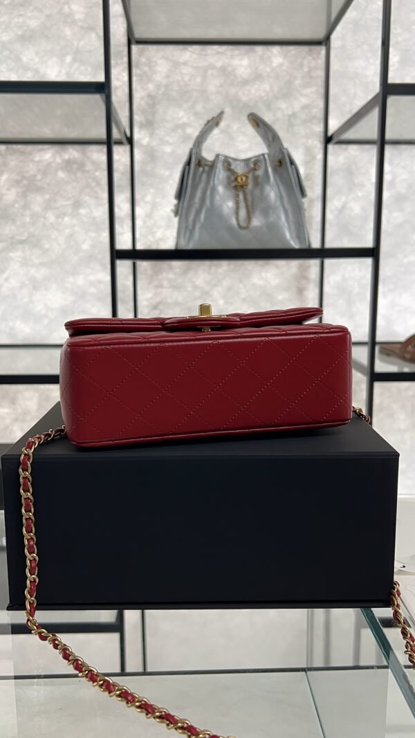 Chanel Lambskin Quilted Mini Top Handle Rectangular Flap Rose