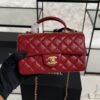Chanel Lambskin Quilted Mini Top Handle Rectangular Flap Rose