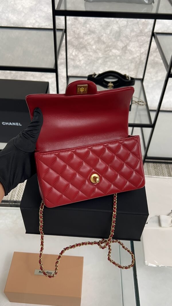 Chanel Lambskin Quilted Mini Top Handle Rectangular Flap Rose