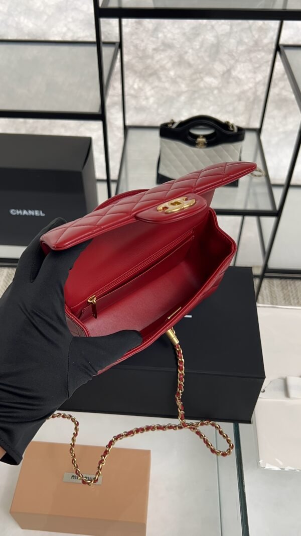 Chanel Lambskin Quilted Mini Top Handle Rectangular Flap Rose