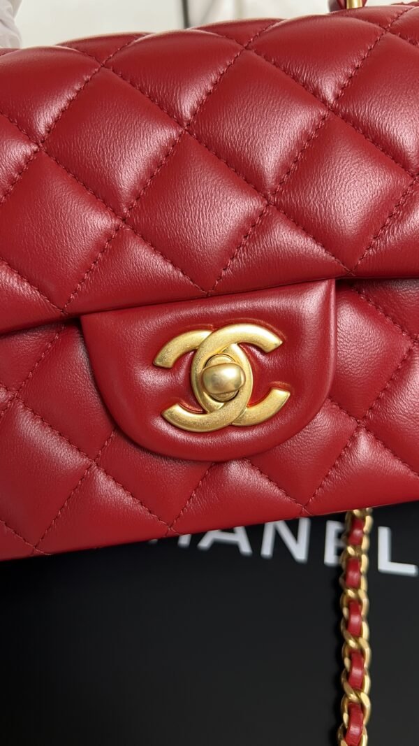 Chanel Lambskin Quilted Mini Top Handle Rectangular Flap Rose