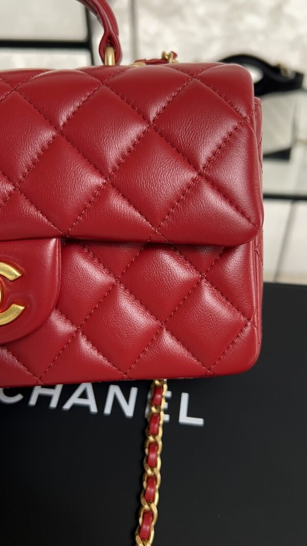 Chanel Lambskin Quilted Mini Top Handle Rectangular Flap Rose