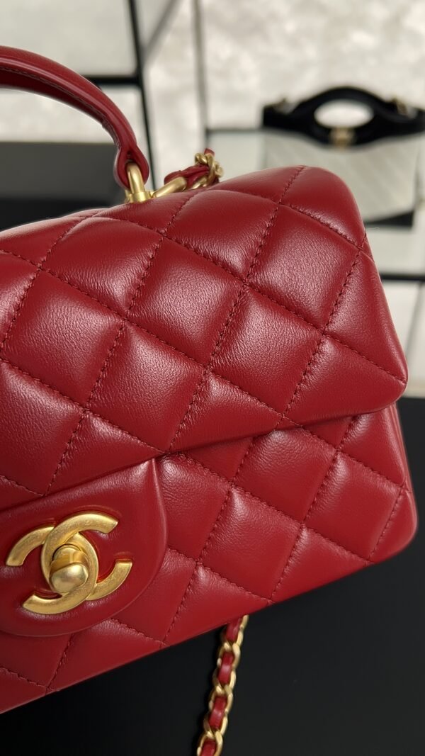 Chanel Lambskin Quilted Mini Top Handle Rectangular Flap Rose