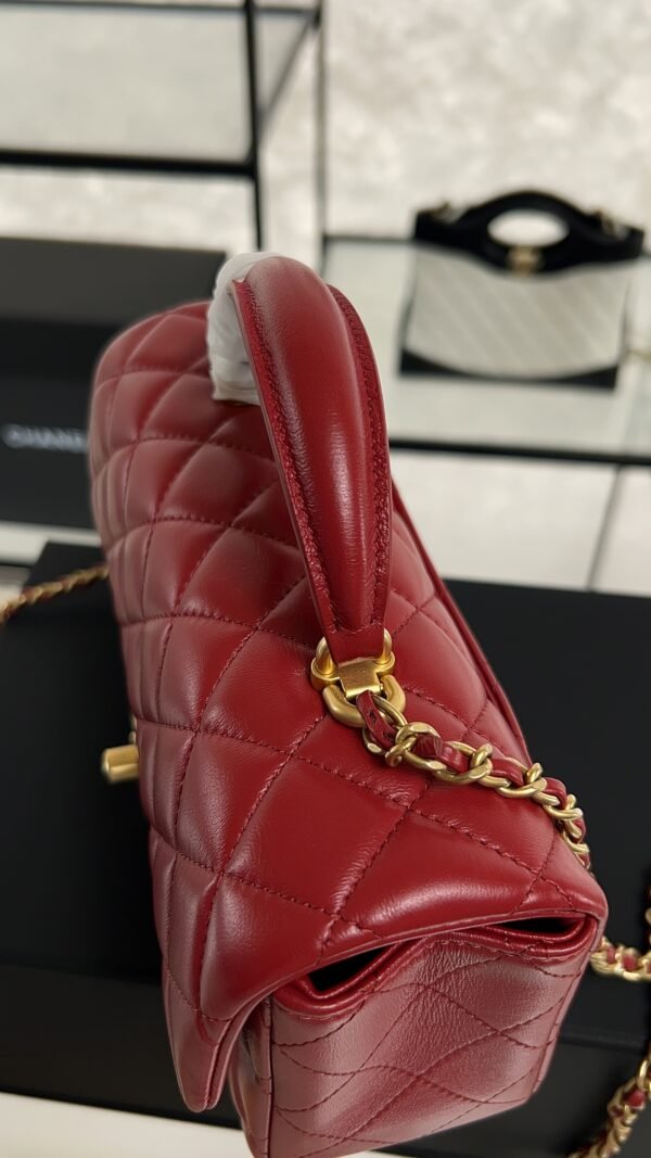 Chanel Lambskin Quilted Mini Top Handle Rectangular Flap Rose