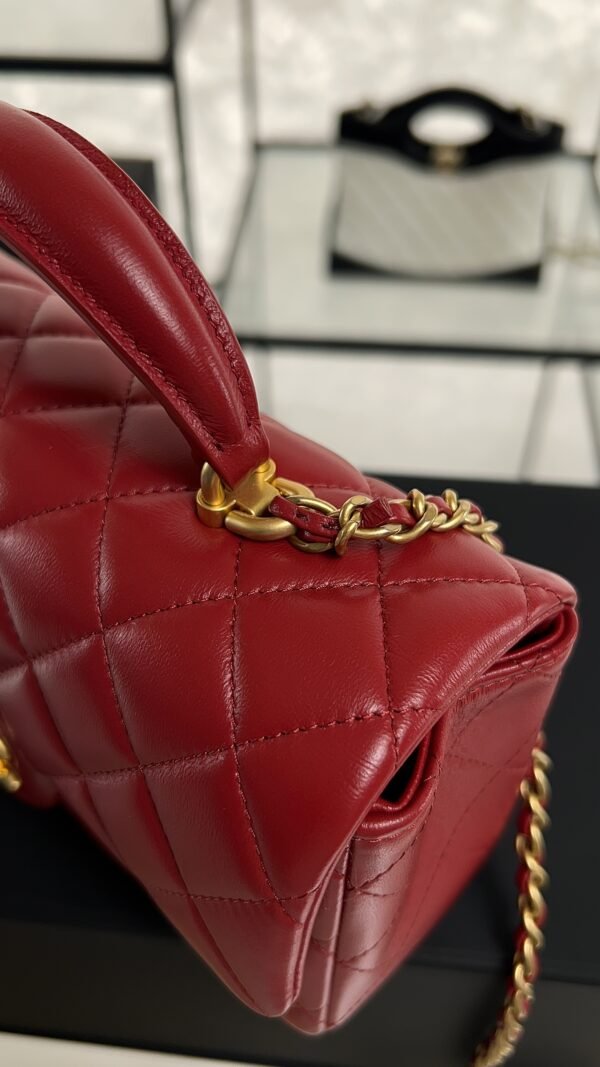 Chanel Lambskin Quilted Mini Top Handle Rectangular Flap Rose