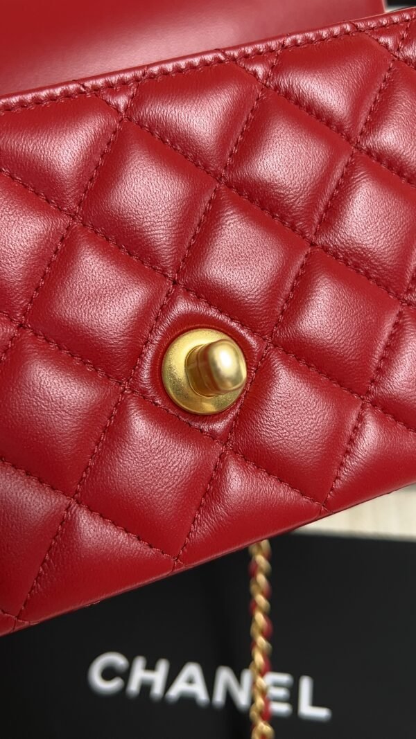 Chanel Lambskin Quilted Mini Top Handle Rectangular Flap Rose