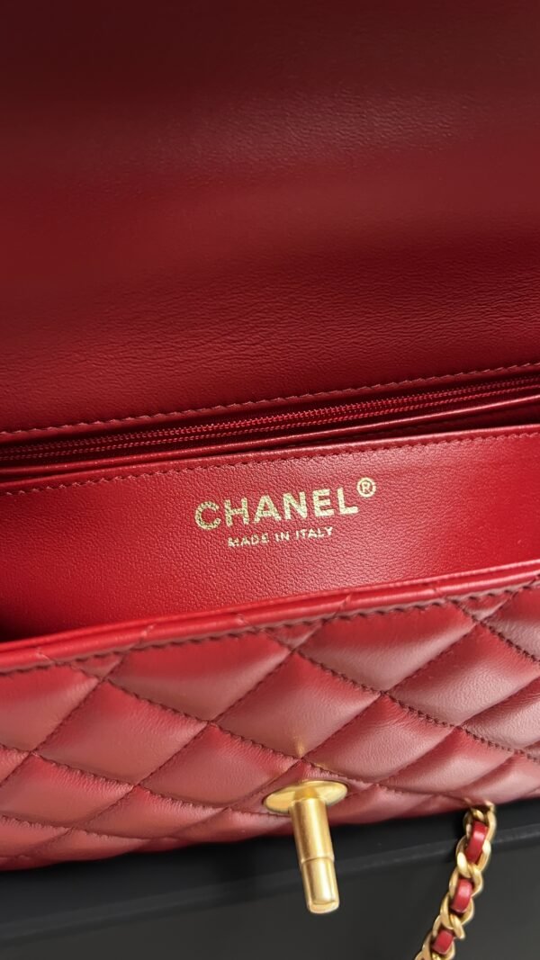 Chanel Lambskin Quilted Mini Top Handle Rectangular Flap Rose