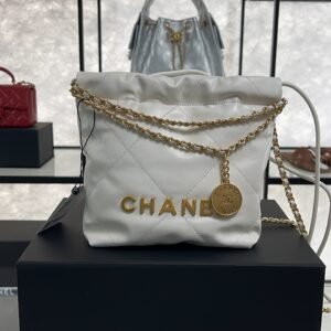 2025_09_10_16_33_IMG_6833 CHANEL 22 Mini Handbag Shiny Calfskin & Gold-Tone Metal White