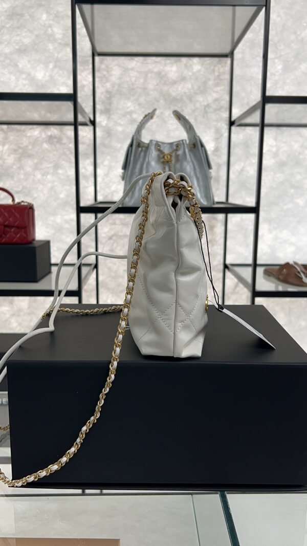 CHANEL 22 Mini Handbag Shiny Calfskin & Gold-Tone Metal White