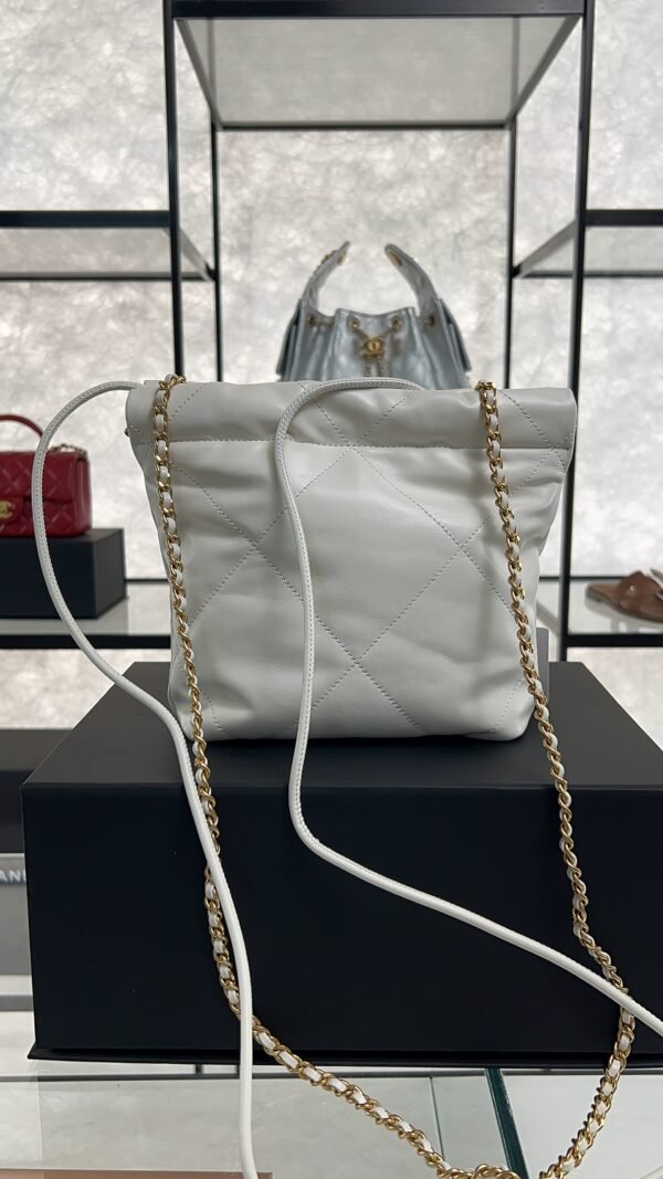 CHANEL 22 Mini Handbag Shiny Calfskin & Gold-Tone Metal White