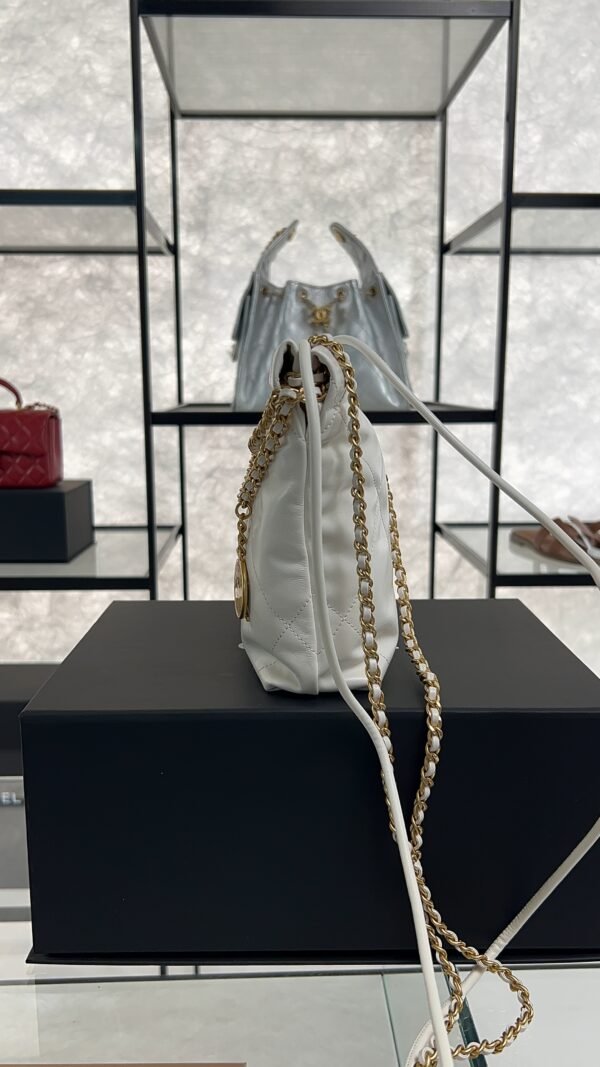 CHANEL 22 Mini Handbag Shiny Calfskin & Gold-Tone Metal White