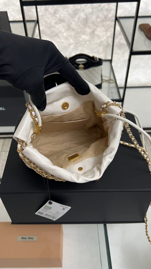 CHANEL 22 Mini Handbag Shiny Calfskin & Gold-Tone Metal White