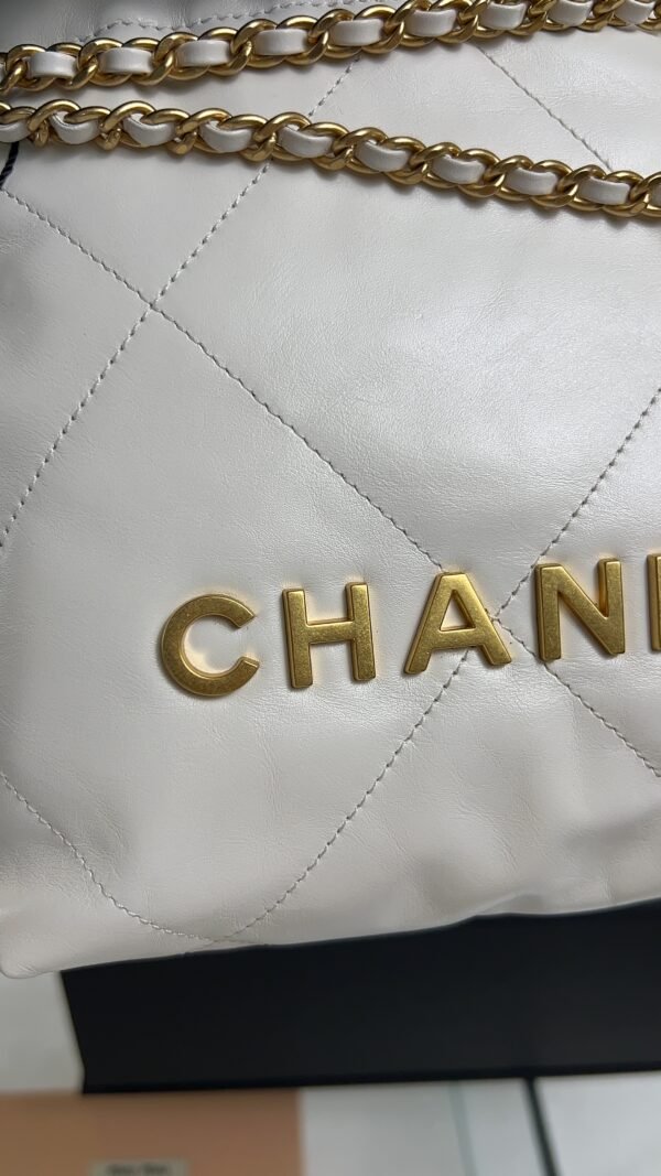 CHANEL 22 Mini Handbag Shiny Calfskin & Gold-Tone Metal White