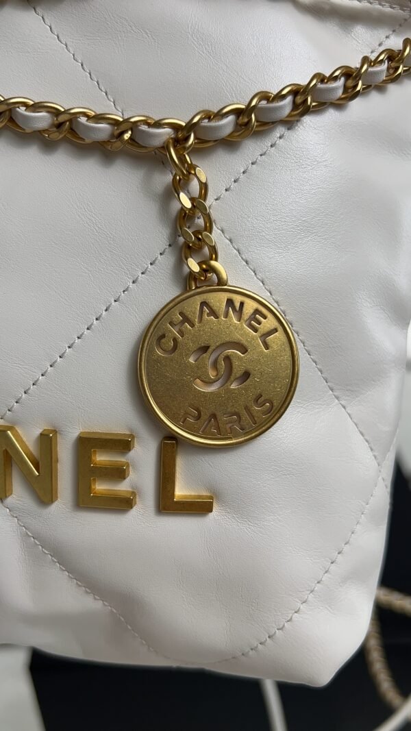 CHANEL 22 Mini Handbag Shiny Calfskin & Gold-Tone Metal White