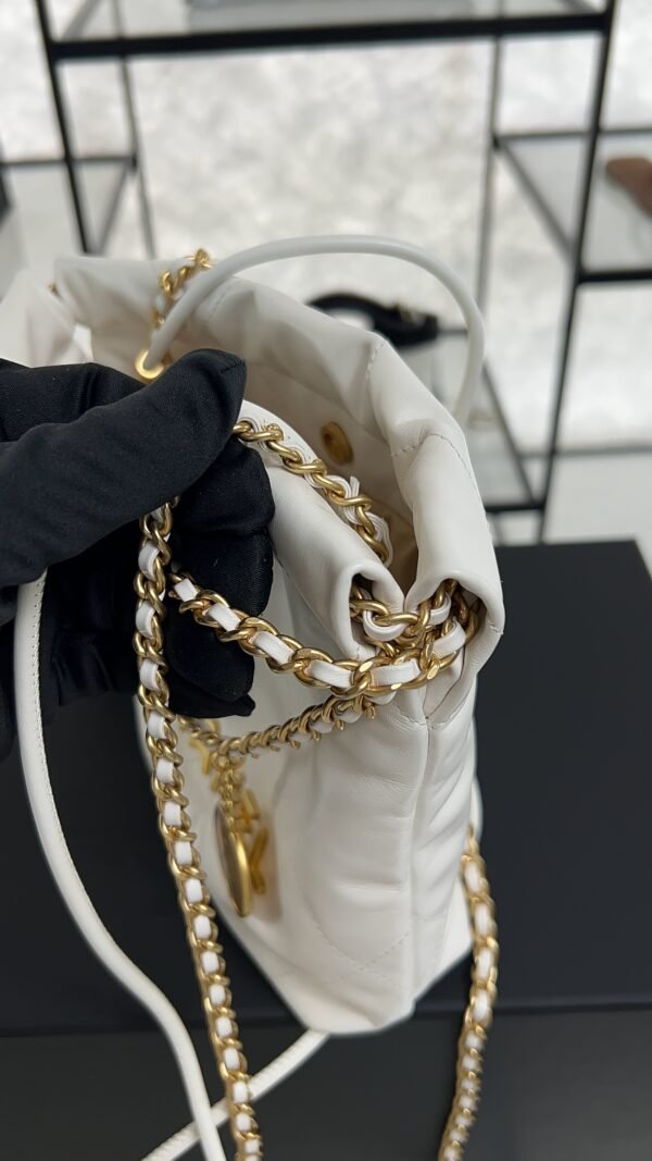 CHANEL 22 Mini Handbag Shiny Calfskin & Gold-Tone Metal White