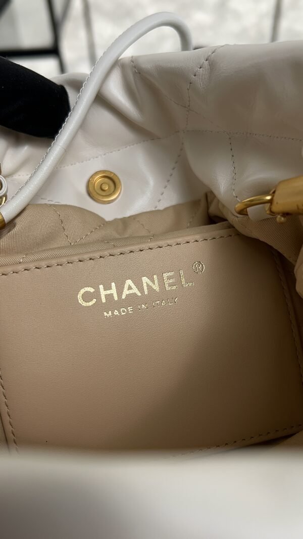 CHANEL 22 Mini Handbag Shiny Calfskin & Gold-Tone Metal White