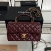 Chanel Lambskin Quilted Mini Top Handle Rectangular Flap Burgundy