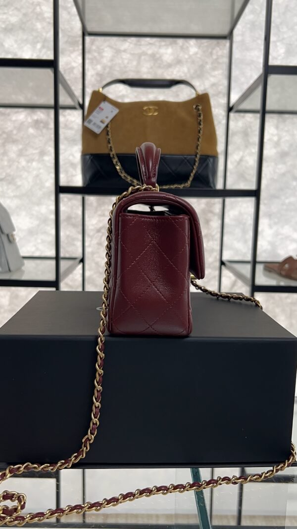 Chanel Lambskin Quilted Mini Top Handle Rectangular Flap Burgundy