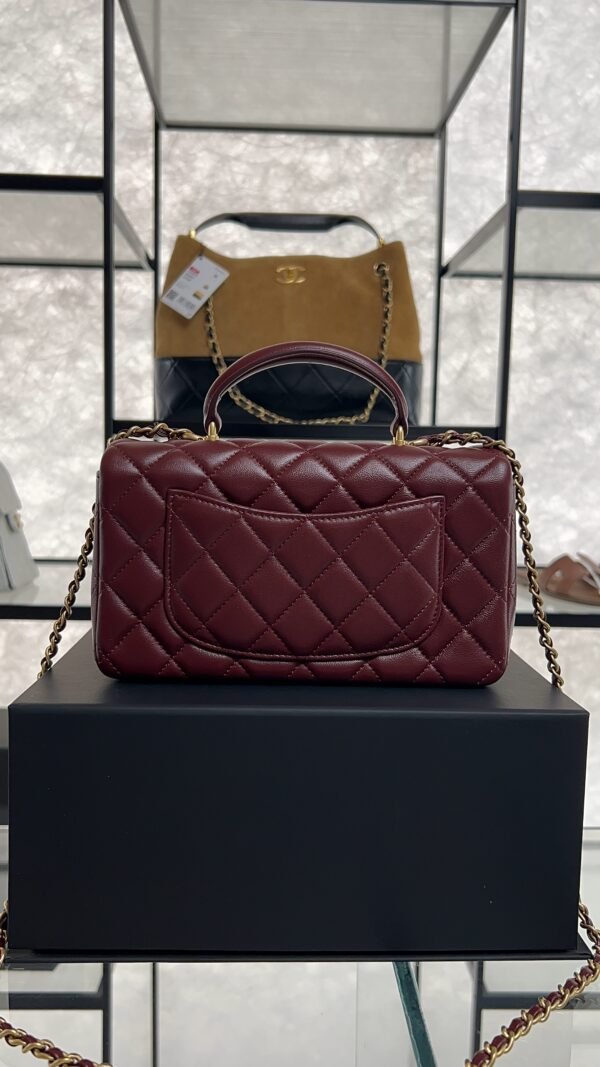 Chanel Lambskin Quilted Mini Top Handle Rectangular Flap Burgundy
