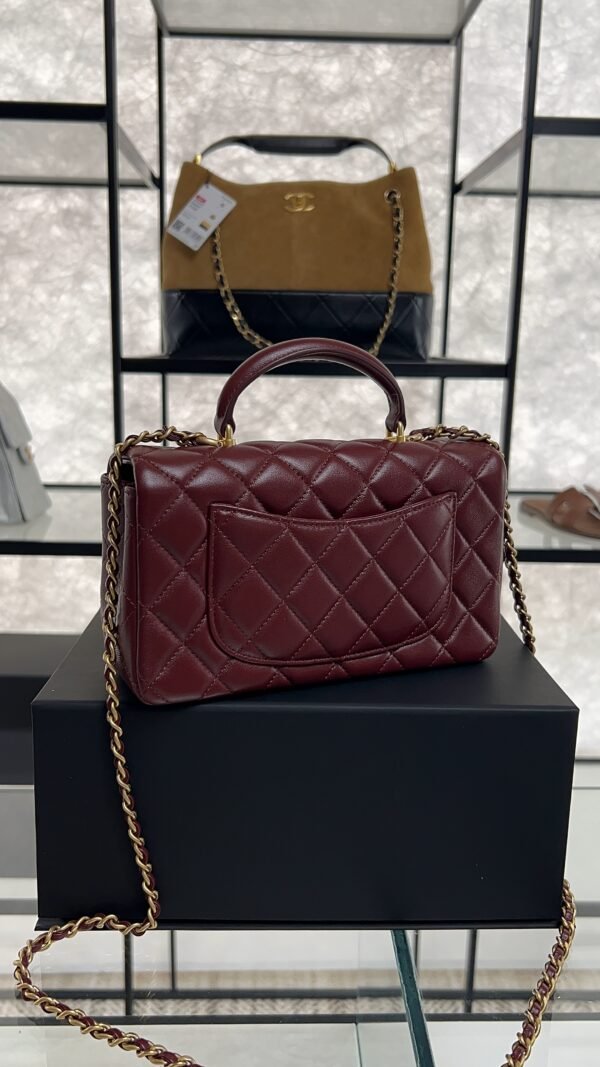 Chanel Lambskin Quilted Mini Top Handle Rectangular Flap Burgundy