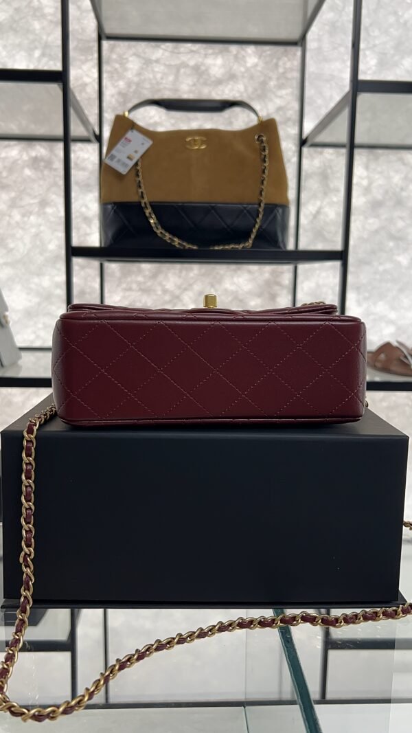 Chanel Lambskin Quilted Mini Top Handle Rectangular Flap Burgundy