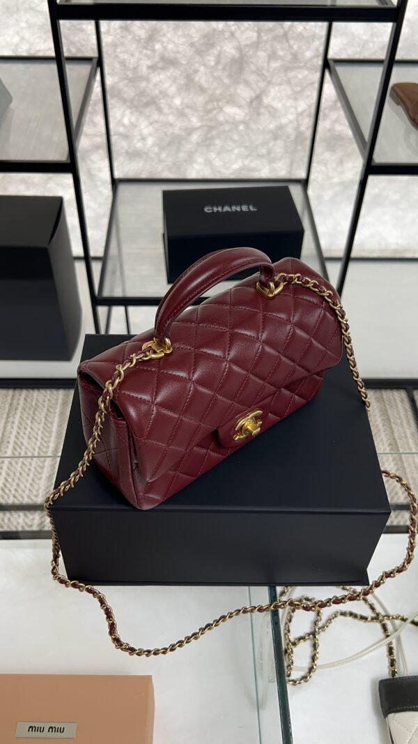 Chanel Lambskin Quilted Mini Top Handle Rectangular Flap Burgundy