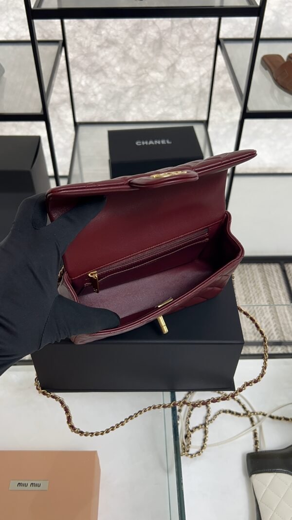 Chanel Lambskin Quilted Mini Top Handle Rectangular Flap Burgundy