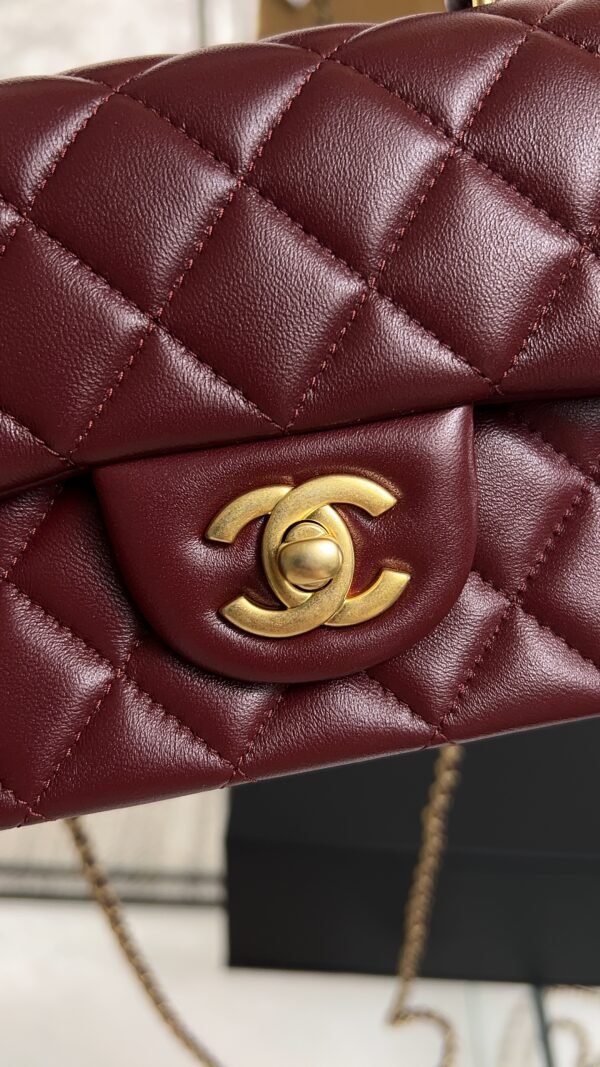 Chanel Lambskin Quilted Mini Top Handle Rectangular Flap Burgundy