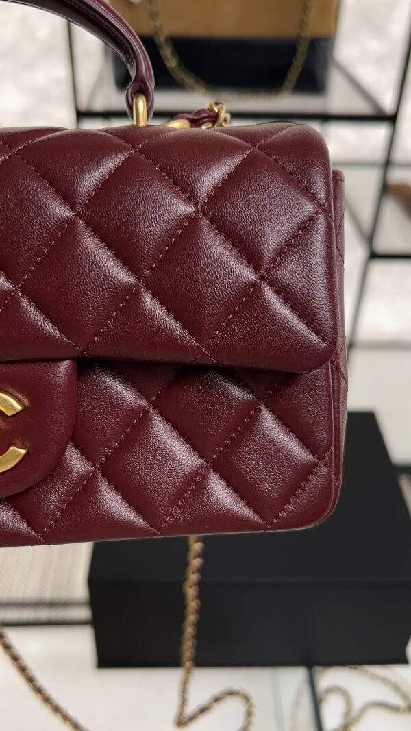Chanel Lambskin Quilted Mini Top Handle Rectangular Flap Burgundy