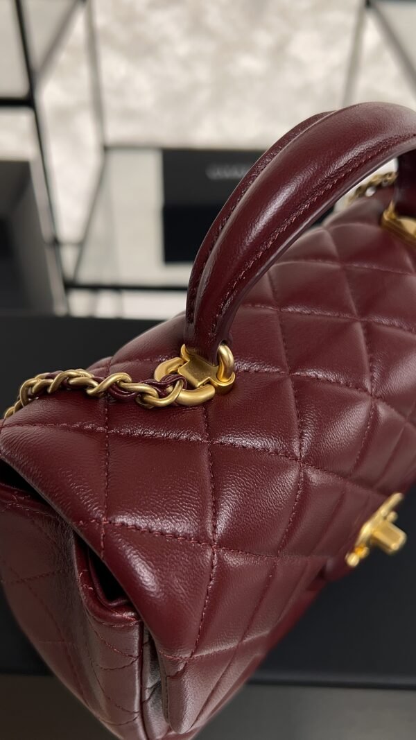 Chanel Lambskin Quilted Mini Top Handle Rectangular Flap Burgundy