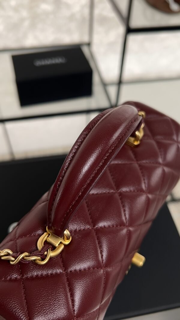 Chanel Lambskin Quilted Mini Top Handle Rectangular Flap Burgundy