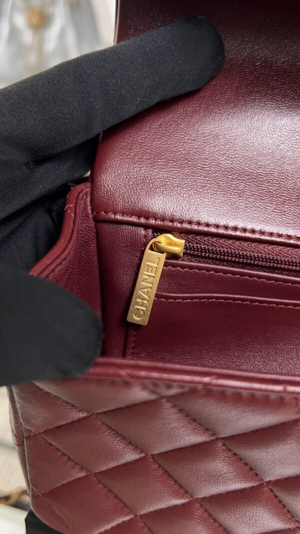 Chanel Lambskin Quilted Mini Top Handle Rectangular Flap Burgundy